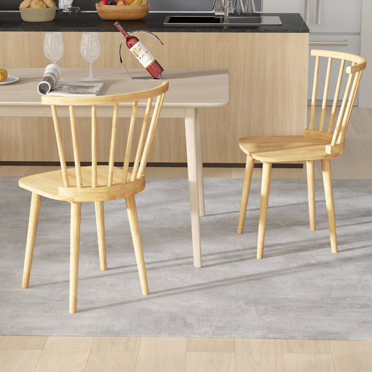 Windsor Dining Chairs Set of 2 Rubber Wood Kitchen Chairs with Spindle Back, Natural - Gallery Canada