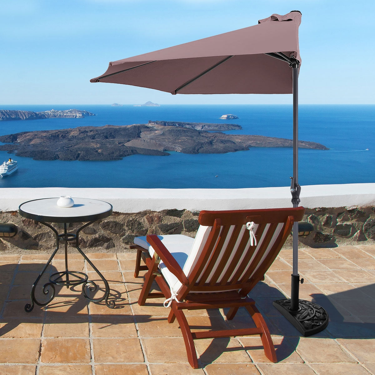 9' Half Round Patio Umbrella Sunshade without Weight Base, Tan Outdoor Umbrellas at Gallery Canada