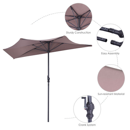 9' Half Round Patio Umbrella Sunshade without Weight Base, Tan Outdoor Umbrellas at Gallery Canada