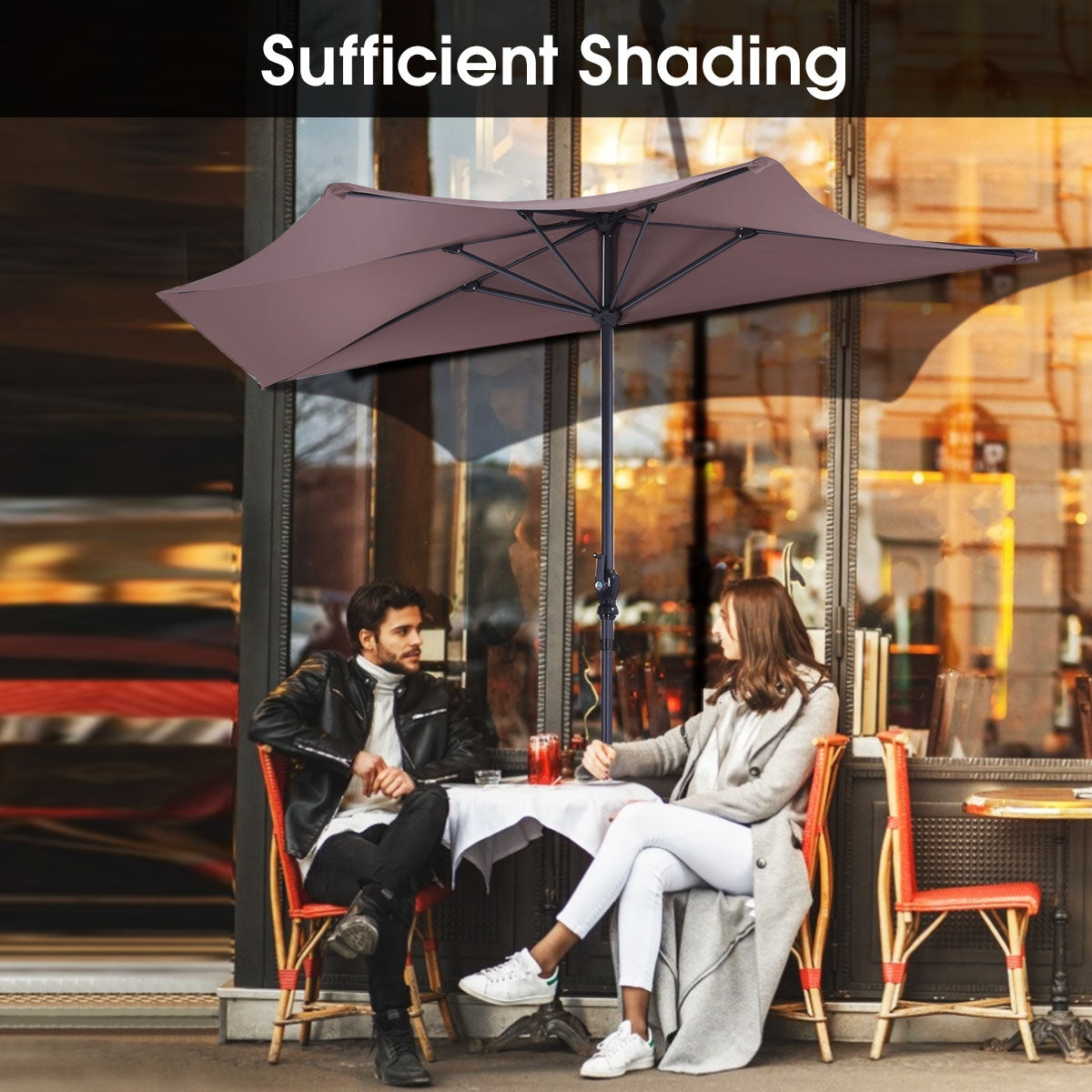 9' Half Round Patio Umbrella Sunshade without Weight Base, Tan Outdoor Umbrellas at Gallery Canada