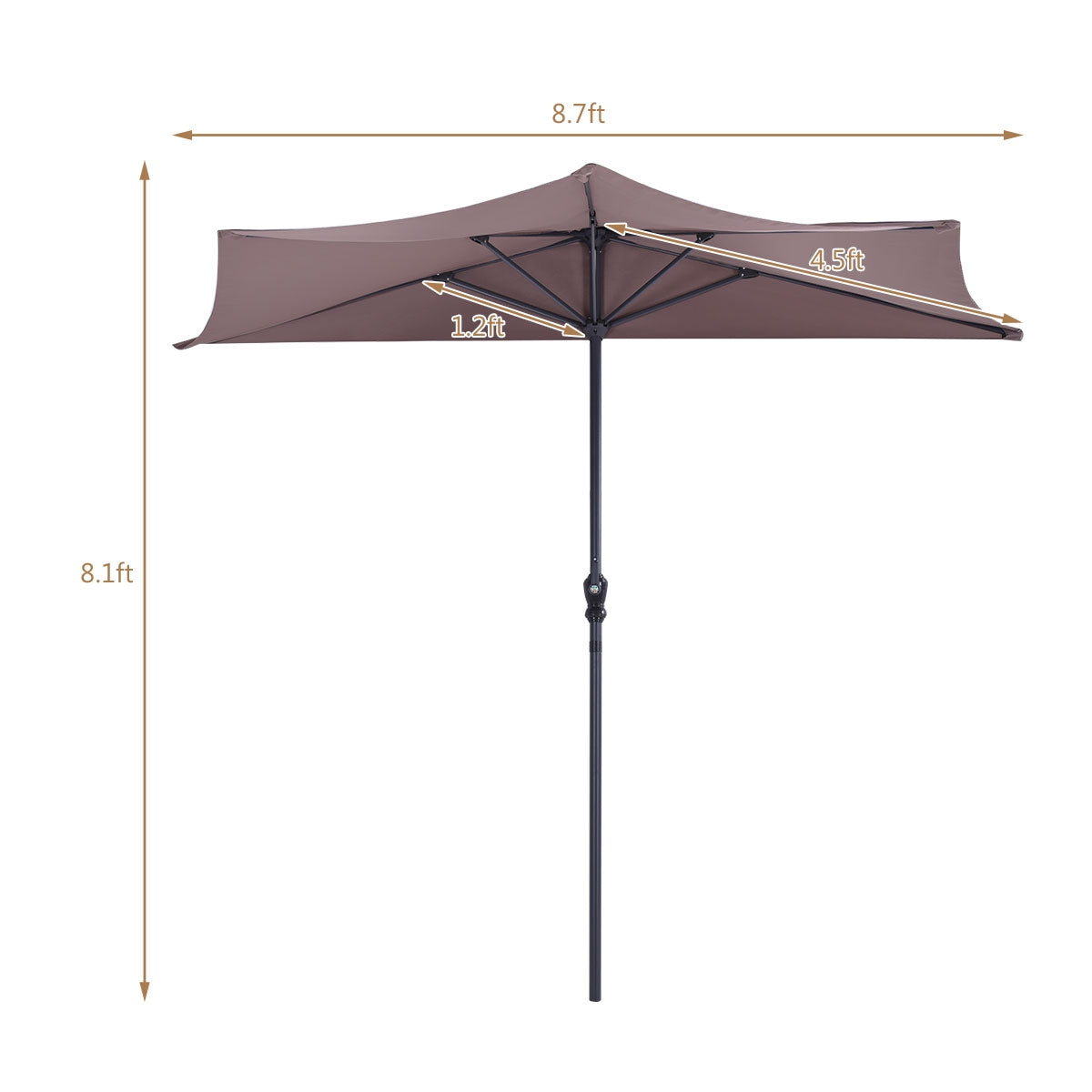 9' Half Round Patio Umbrella Sunshade without Weight Base, Tan Outdoor Umbrellas at Gallery Canada