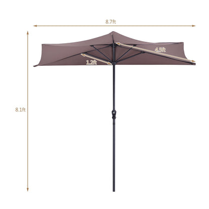 9' Half Round Patio Umbrella Sunshade without Weight Base, Tan