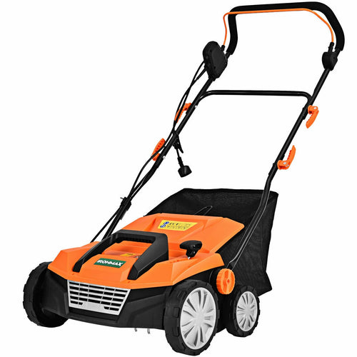15 Inch 13 Amp Electric Scarifier, Collection Bag, Removable Blades, Orange
