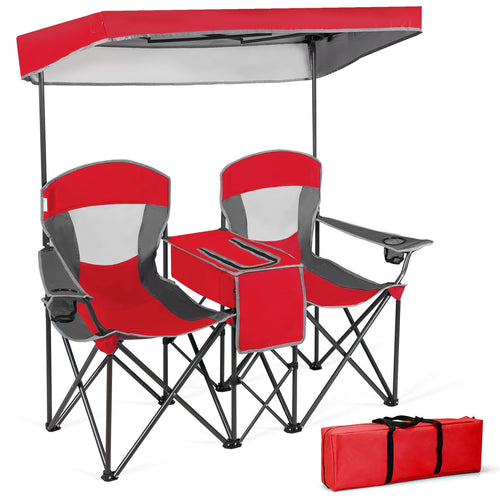 Portable Folding Camping Chair With Cup Holder, Red