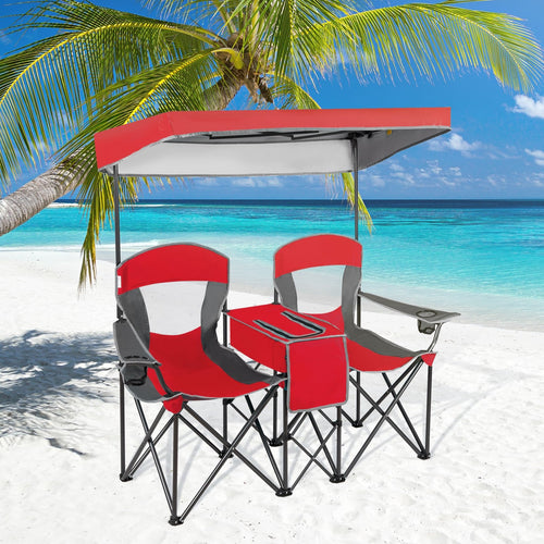 Portable Folding Camping Canopy Chairs with Cup Holder, Red