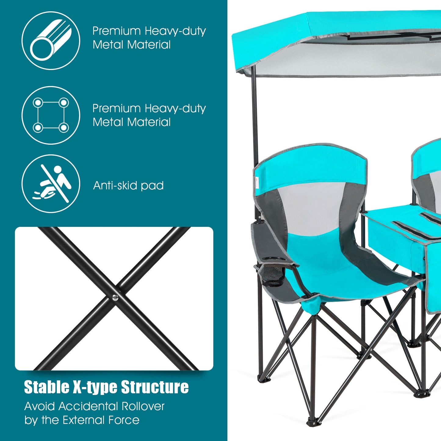Portable Folding Camping Canopy Chairs with Cup Holder, Turquoise Camping Furniture at Gallery Canada