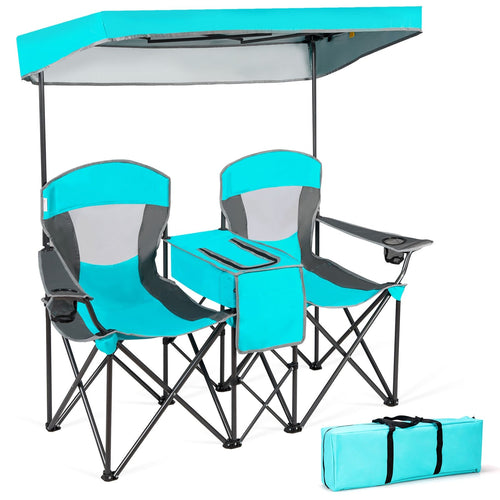 Portable Folding Camping Canopy Chairs with Cup Holder, Turquoise