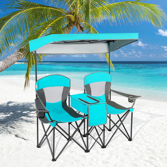 Portable Folding Camping Canopy Chairs with Cup Holder, Turquoise - Gallery Canada