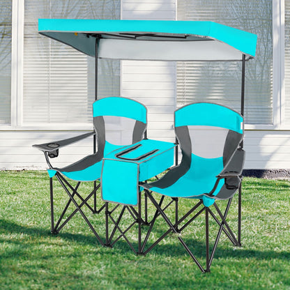 Portable Folding Camping Canopy Chairs with Cup Holder, Turquoise - Gallery Canada