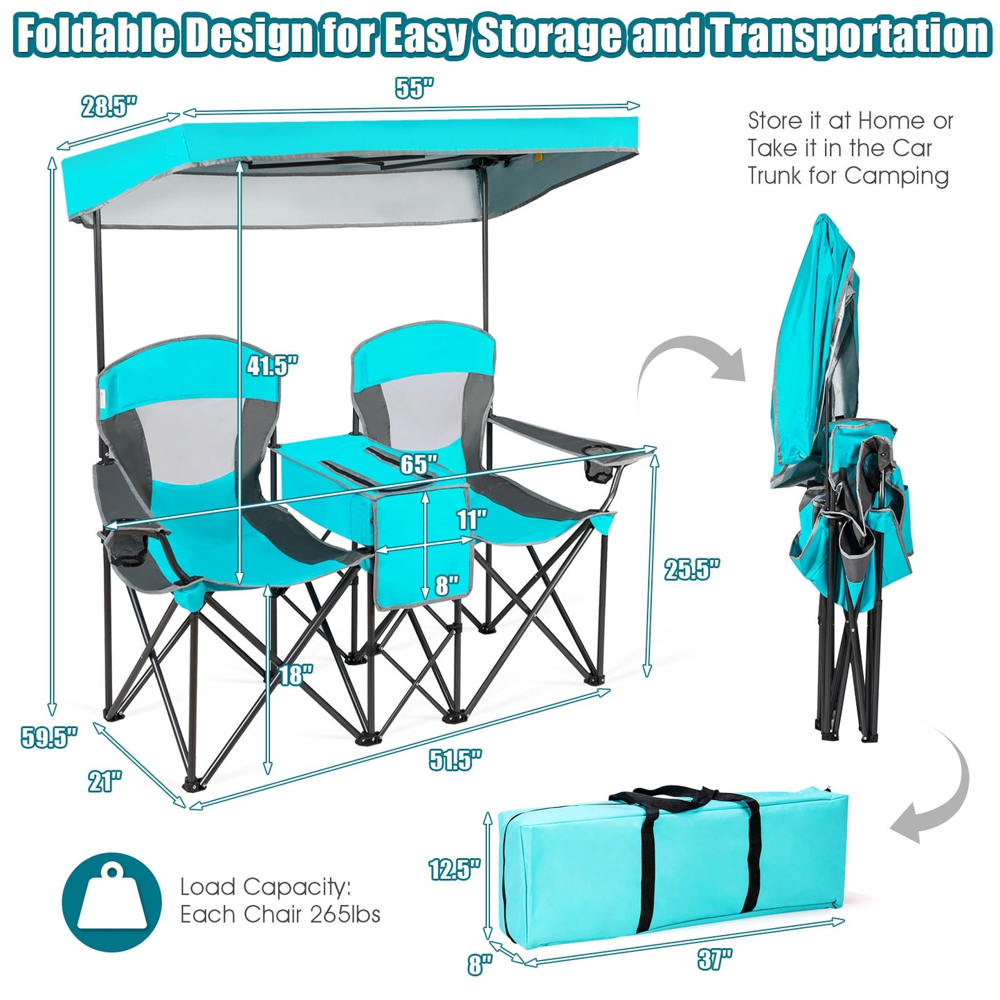 Portable Folding Camping Canopy Chairs with Cup Holder, Turquoise Camping Furniture at Gallery Canada