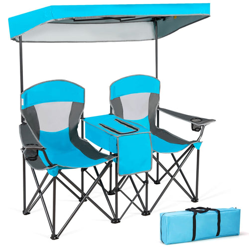Portable Folding Camping Canopy Chairs with Cup Holder, Blue