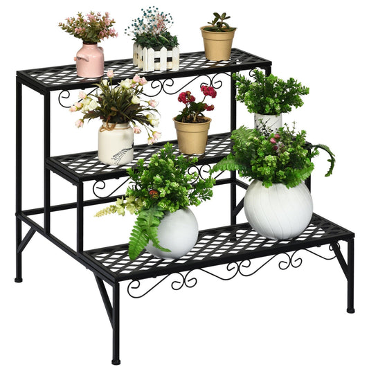 3 Tiers Metal Decorative Plant Stand, Black - Gallery Canada