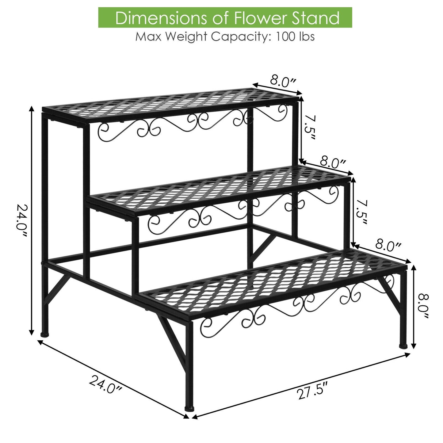 3 Tiers Metal Decorative Plant Stand, Black Plant Stands at Gallery Canada