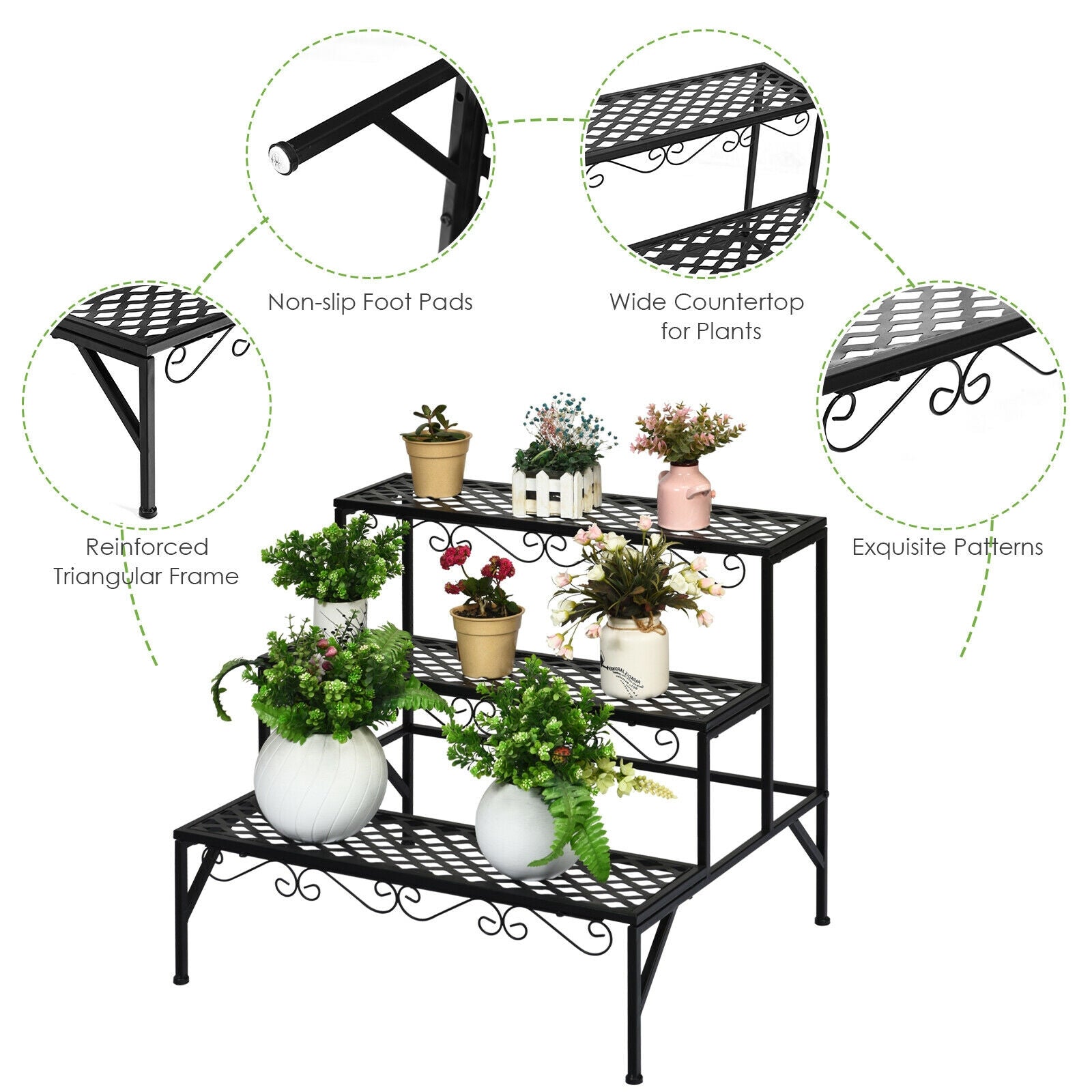 3 Tiers Metal Decorative Plant Stand, Black Plant Stands at Gallery Canada