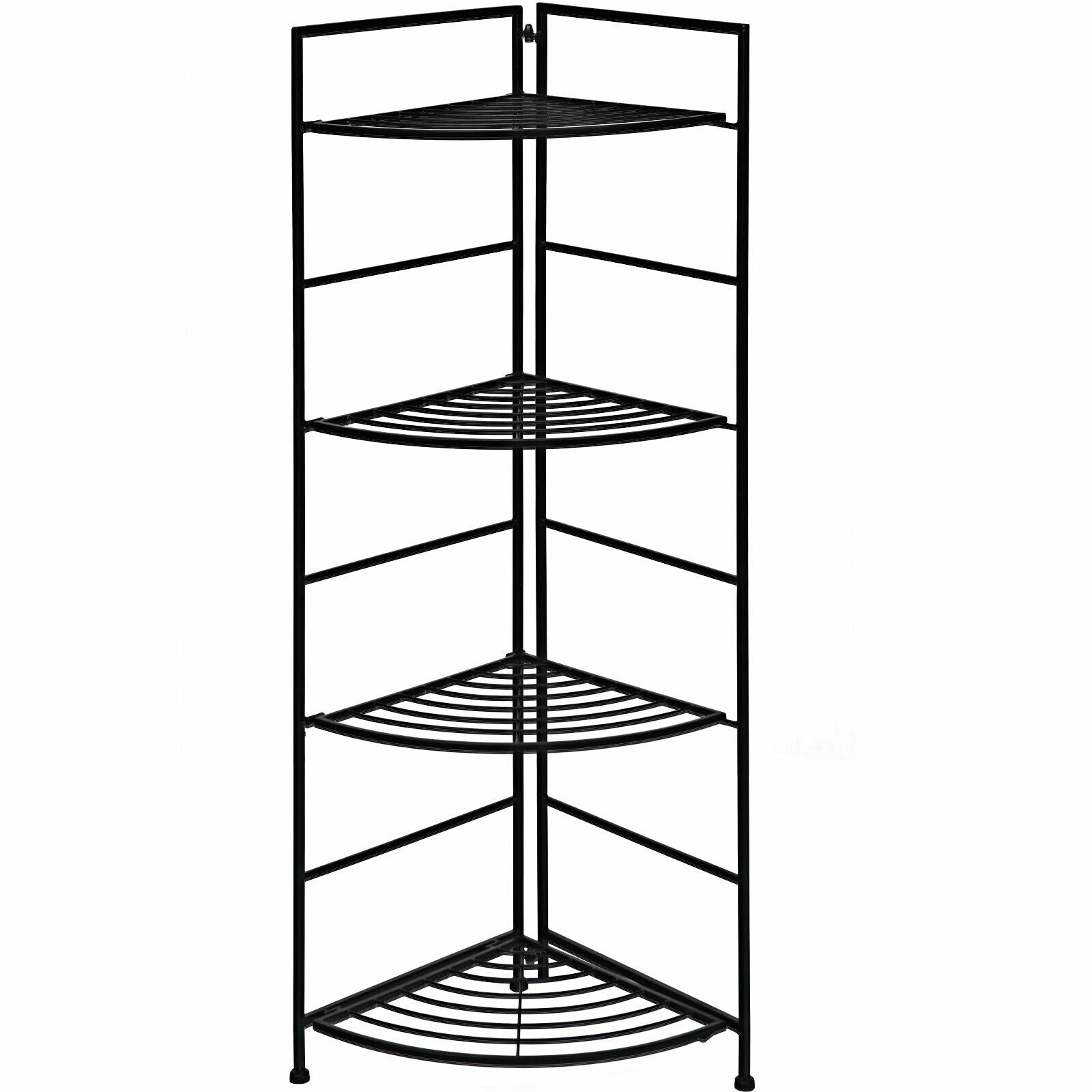 4 Tier Folding Metal Shelf Plant Stand Storage Open Shelf Corner Display Rack, Black Plant Stands at Gallery Canada