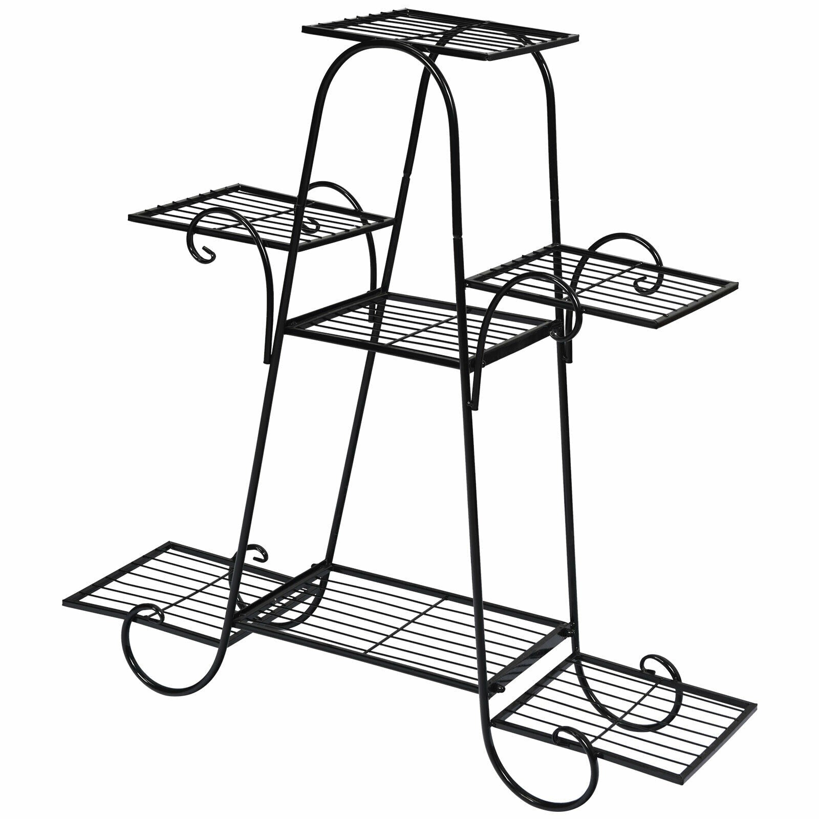 7 Tier Metal Patio Plant Stand, Black Plant Stands Black at Gallery Canada