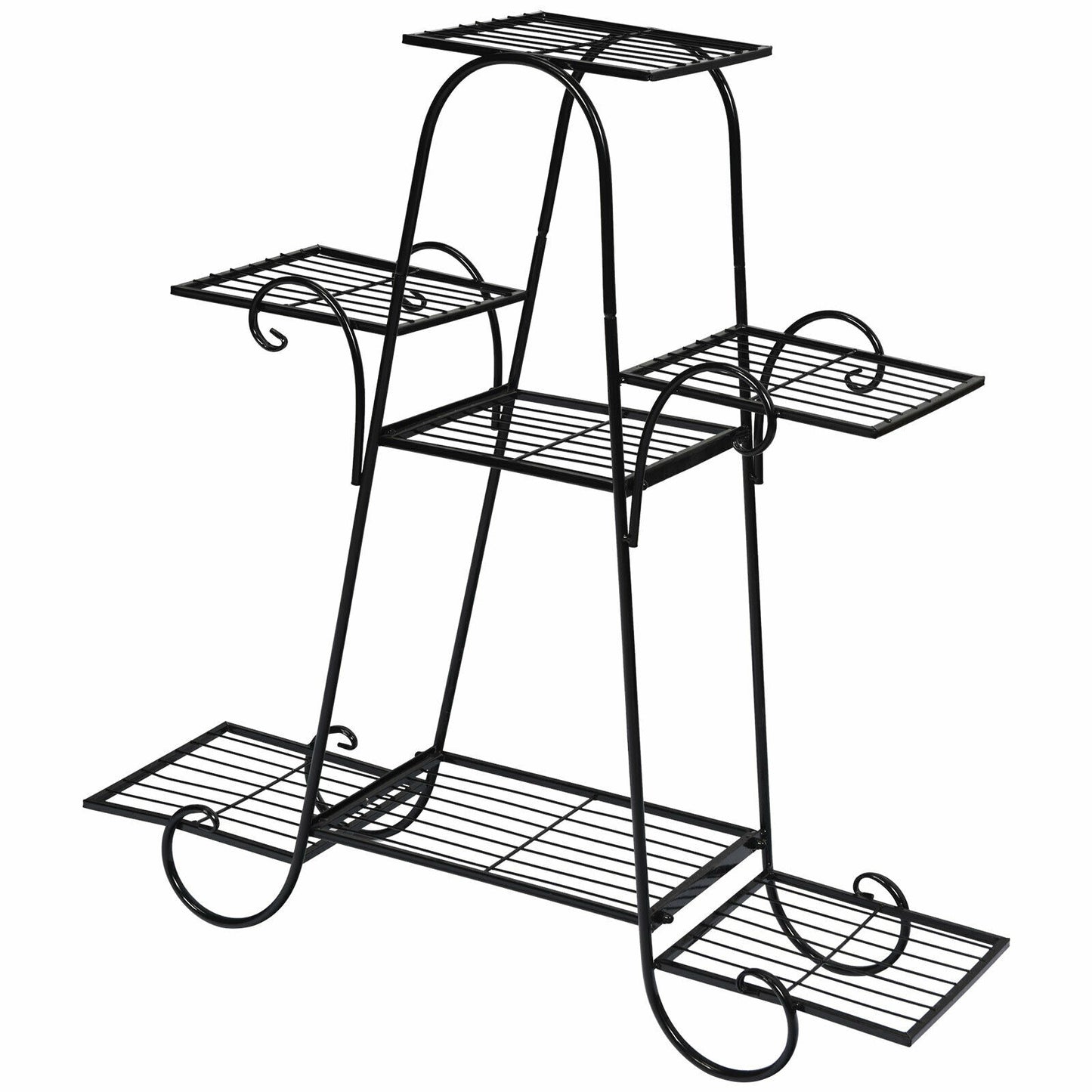 7 Tier Metal Patio Plant Stand, Black Plant Stands Black at Gallery Canada