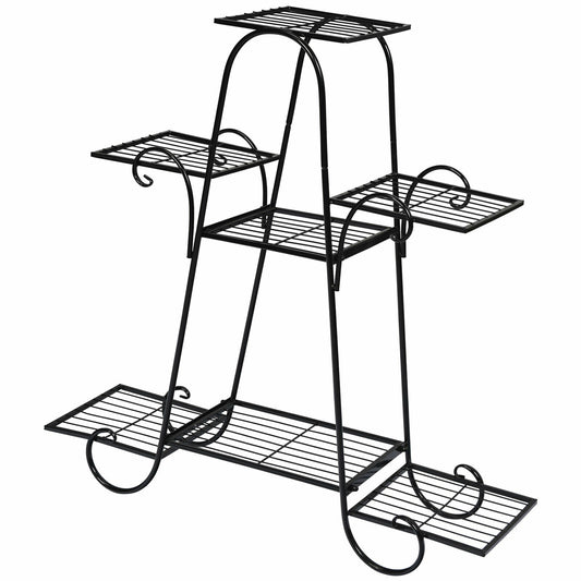 7 Tier Metal Patio Plant Stand, Black Plant Stands Black at Gallery Canada