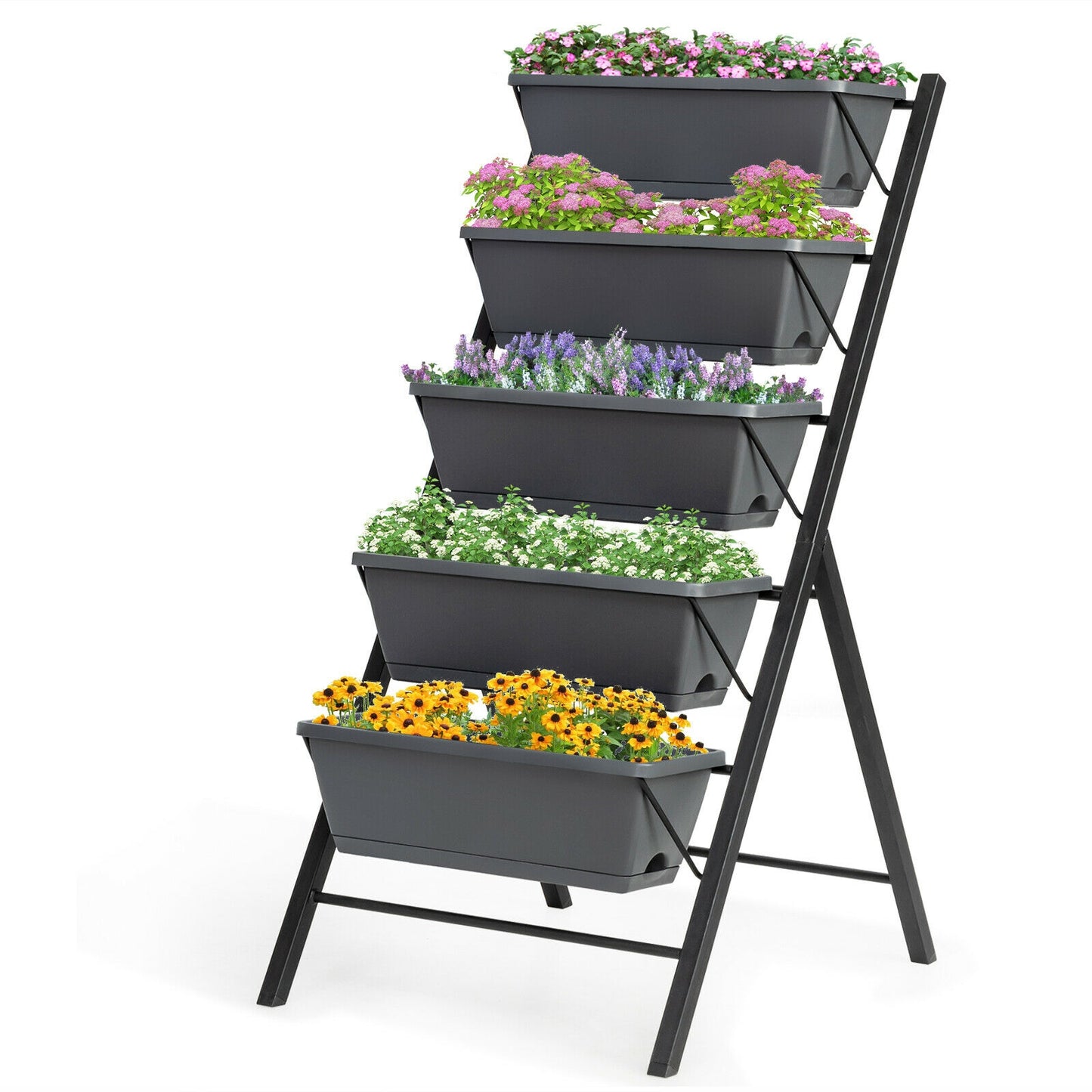 5-Tier Raised Garden Bed with Water Drainage for Flowers Vegetables, Black Raised Garden Beds at Gallery Canada