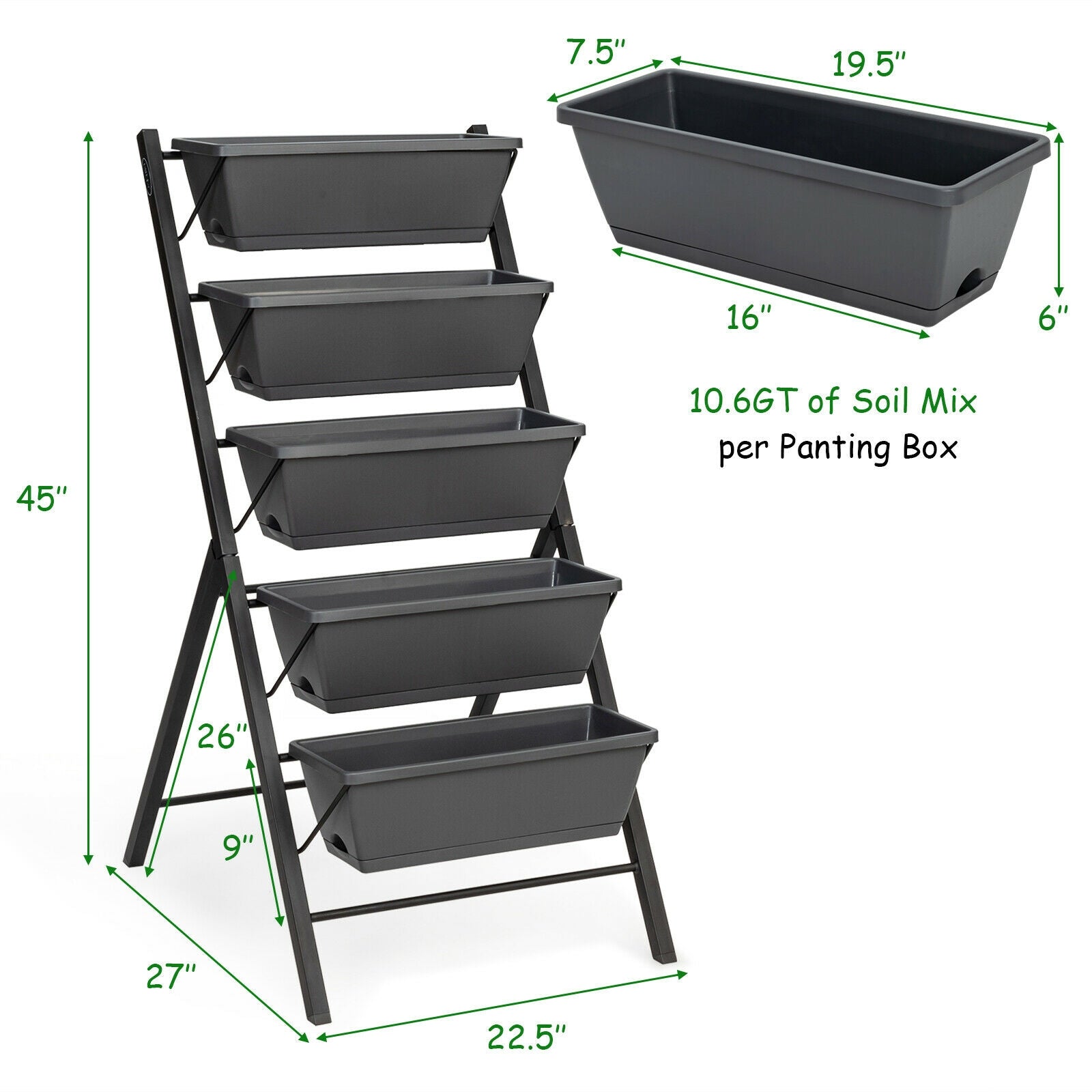 5-Tier Raised Garden Bed with Water Drainage for Flowers Vegetables, Black Raised Garden Beds at Gallery Canada