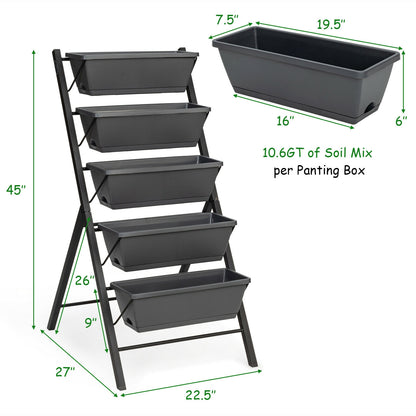 5-Tier Raised Garden Bed with Water Drainage for Flowers Vegetables, Black Raised Garden Beds at Gallery Canada