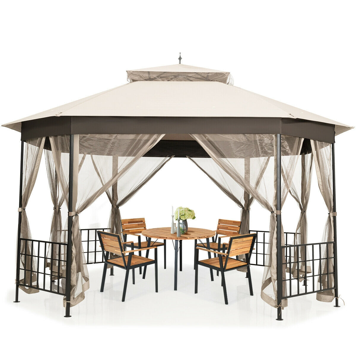 10’x 12’ Octagonal Patio Gazebo, Beige Gazebos at Gallery Canada
