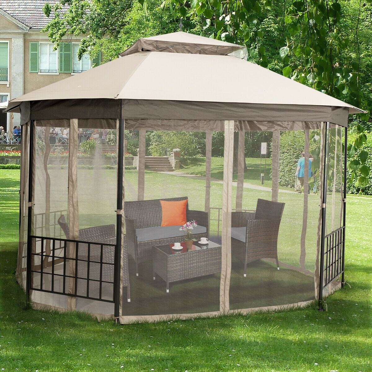 10’x 12’ Octagonal Patio Gazebo, Beige Gazebos at Gallery Canada