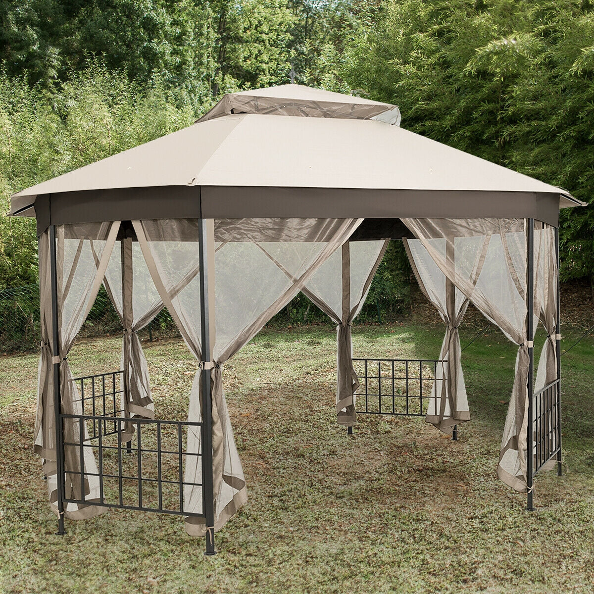 10’x 12’ Octagonal Patio Gazebo, Beige Gazebos at Gallery Canada