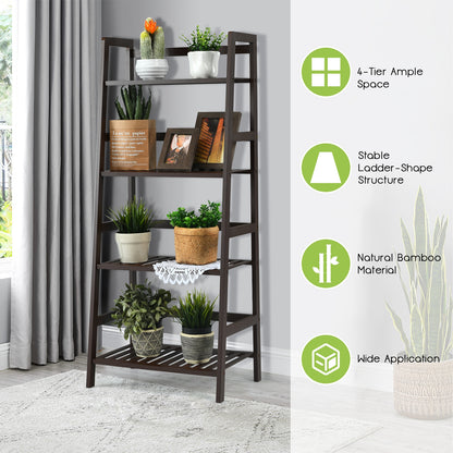 4-Tier Bamboo Plant Rack with Guardrails Stable and Space-Saving, Brown Bookcases at Gallery Canada