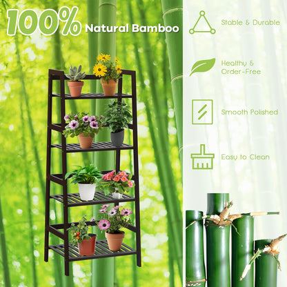 4-Tier Bamboo Plant Rack with Guardrails Stable and Space-Saving, Brown Bookcases at Gallery Canada