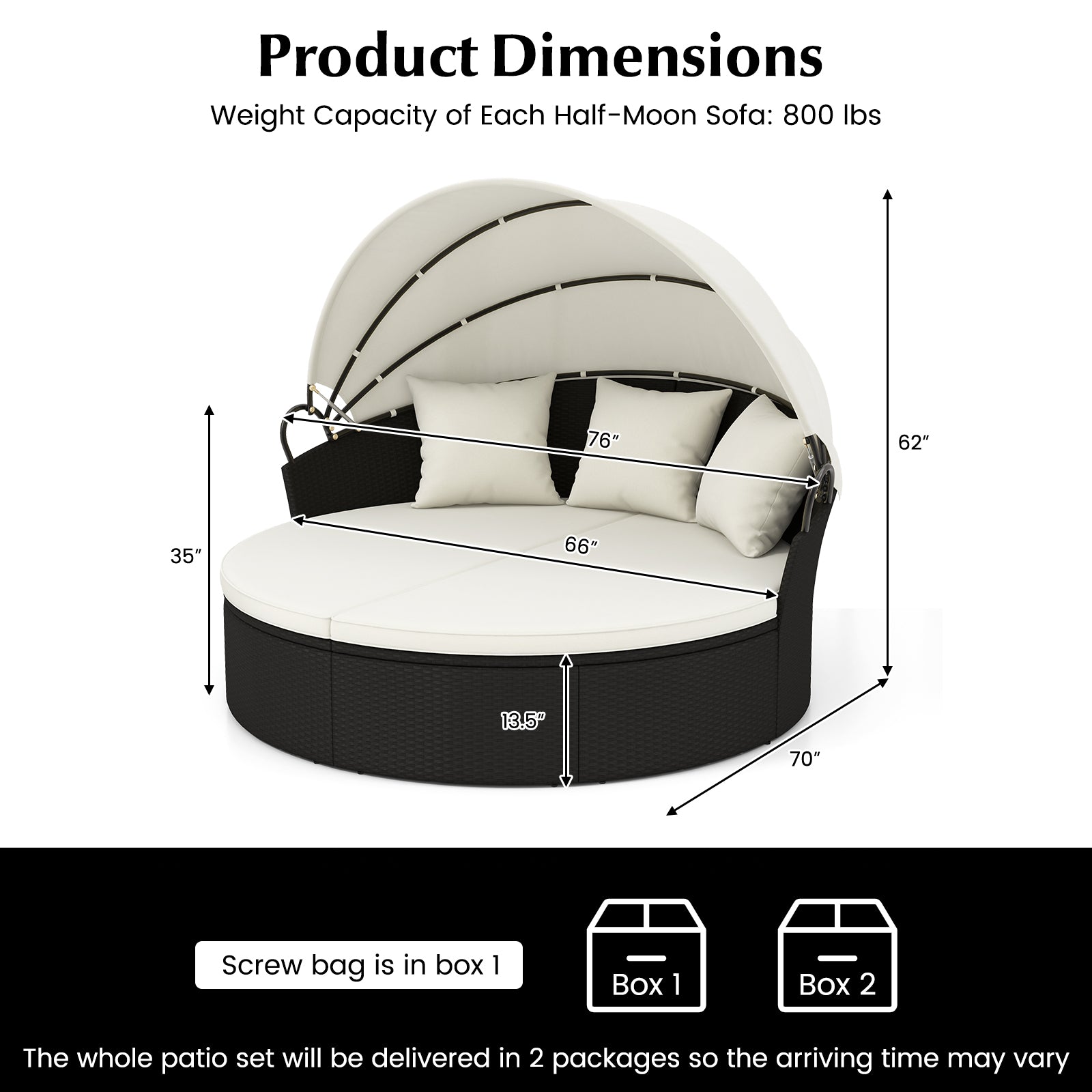 Clamshell Patio Round Daybed Wicker with Retractable Canopy and Pillows, Off White Outdoor Sectionals at Gallery Canada