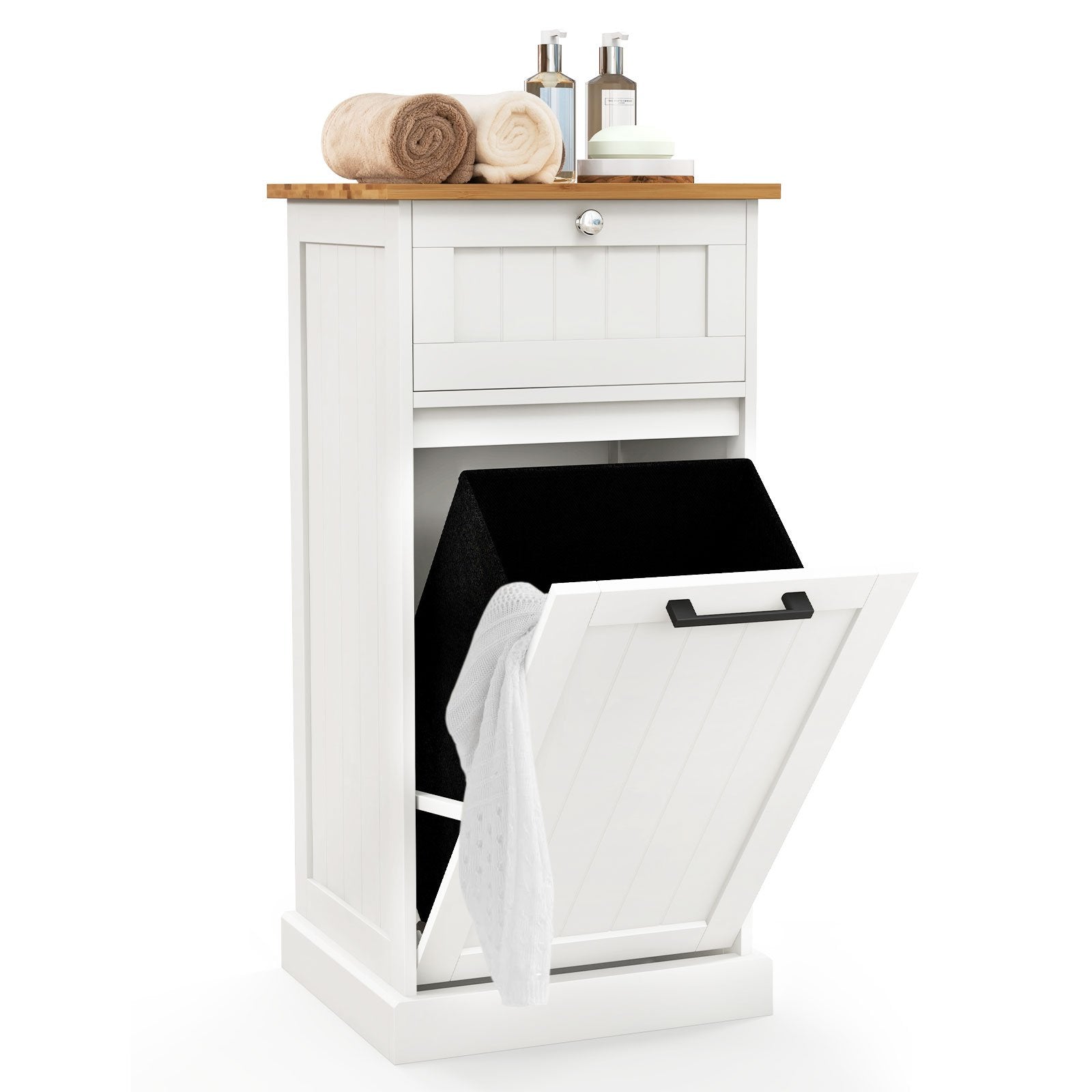 Freestanding Tilt Out Laundry Cabinet with Basket, White Laundry Baskets at Gallery Canada