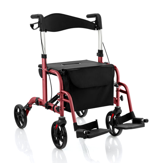 Adjustable Folding Rollator Walker With Storage, Red Walkers & Rollators Red at Gallery Canada