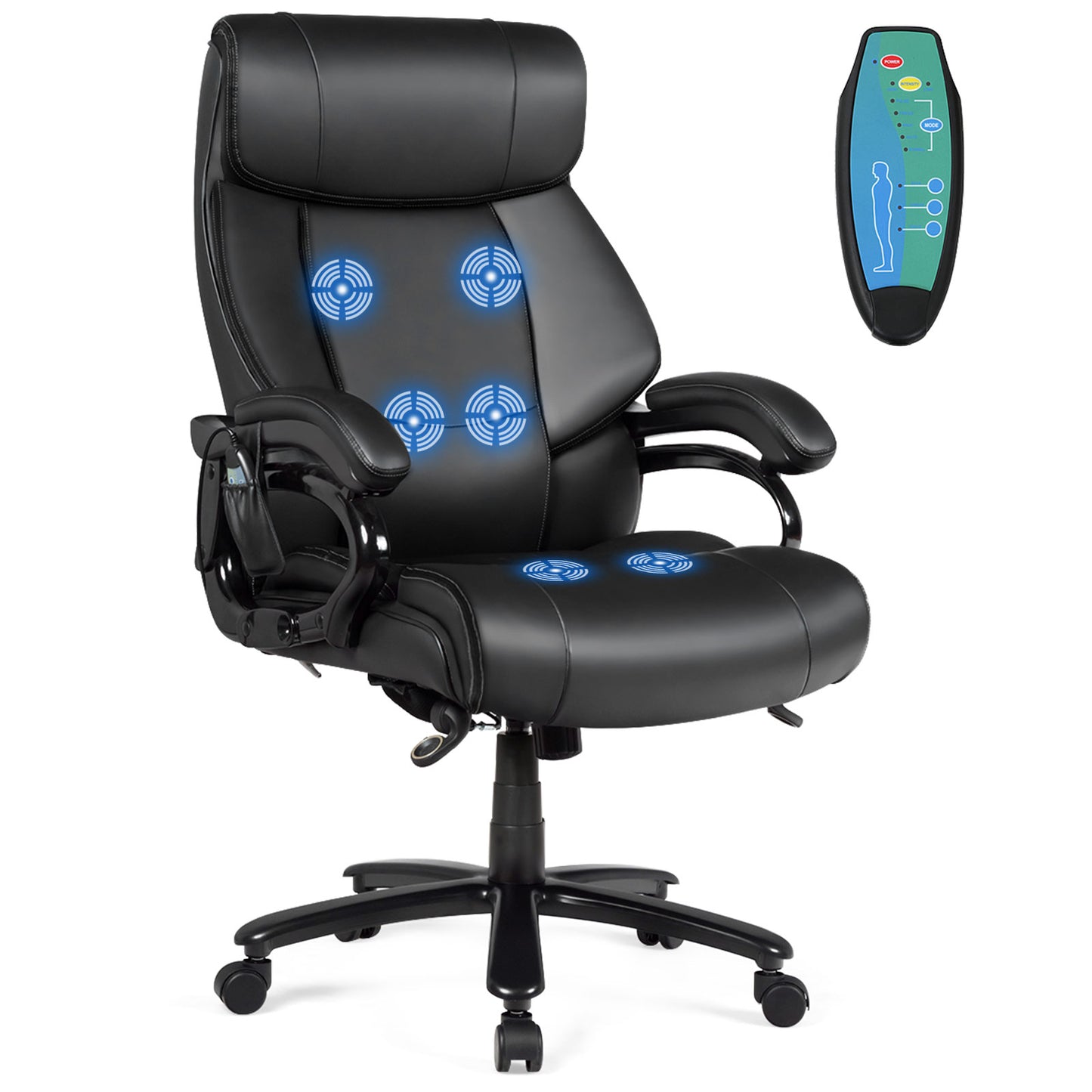 400lb PU Leather Massage Office Chair, Black Big and Tall Chairs at Gallery Canada