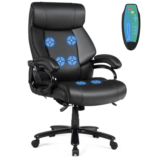 400lb PU Leather Massage Office Chair, Black Big and Tall Chairs Black at Gallery Canada