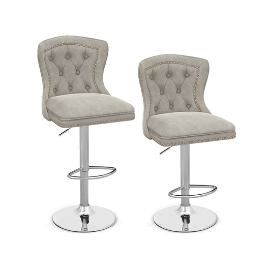 Set of 2 Bar Chairs with Footrest  Electroplated Metal Base and Anti-Slip Ring, Gray - Gallery Canada