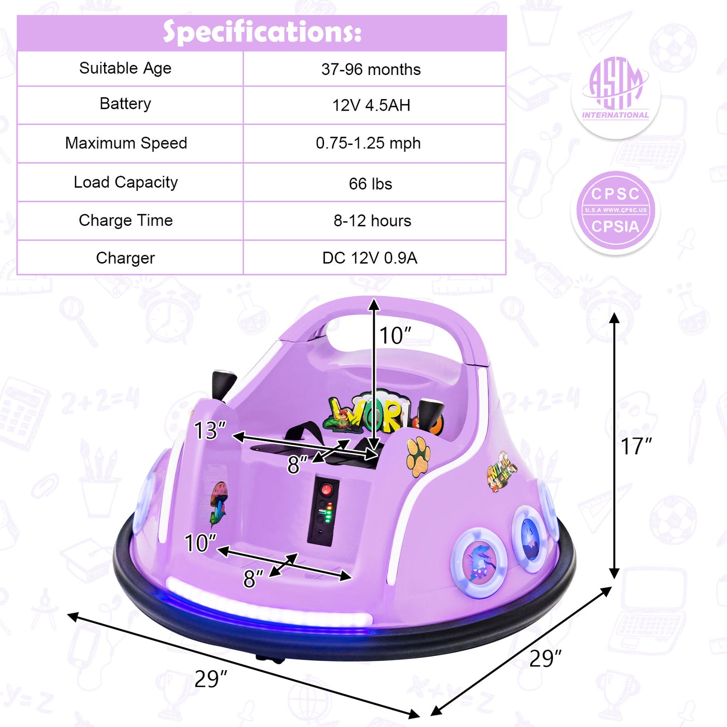 12V Electric Ride On Car With Remote, Purple