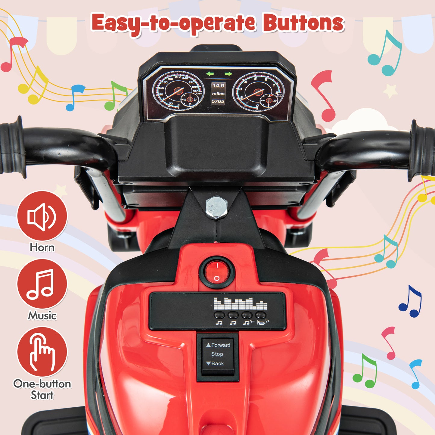 Kids Ride-on Motorcycle 6V Battery Powered Motorbike with Detachable Training Wheels, Red Powered Ride On Toys at Gallery Canada