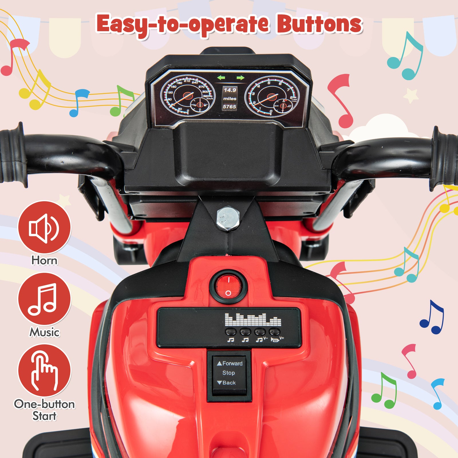 Kids Ride-on Motorcycle 6V Battery Powered Motorbike with Detachable Training Wheels, Red Powered Ride On Toys at Gallery Canada