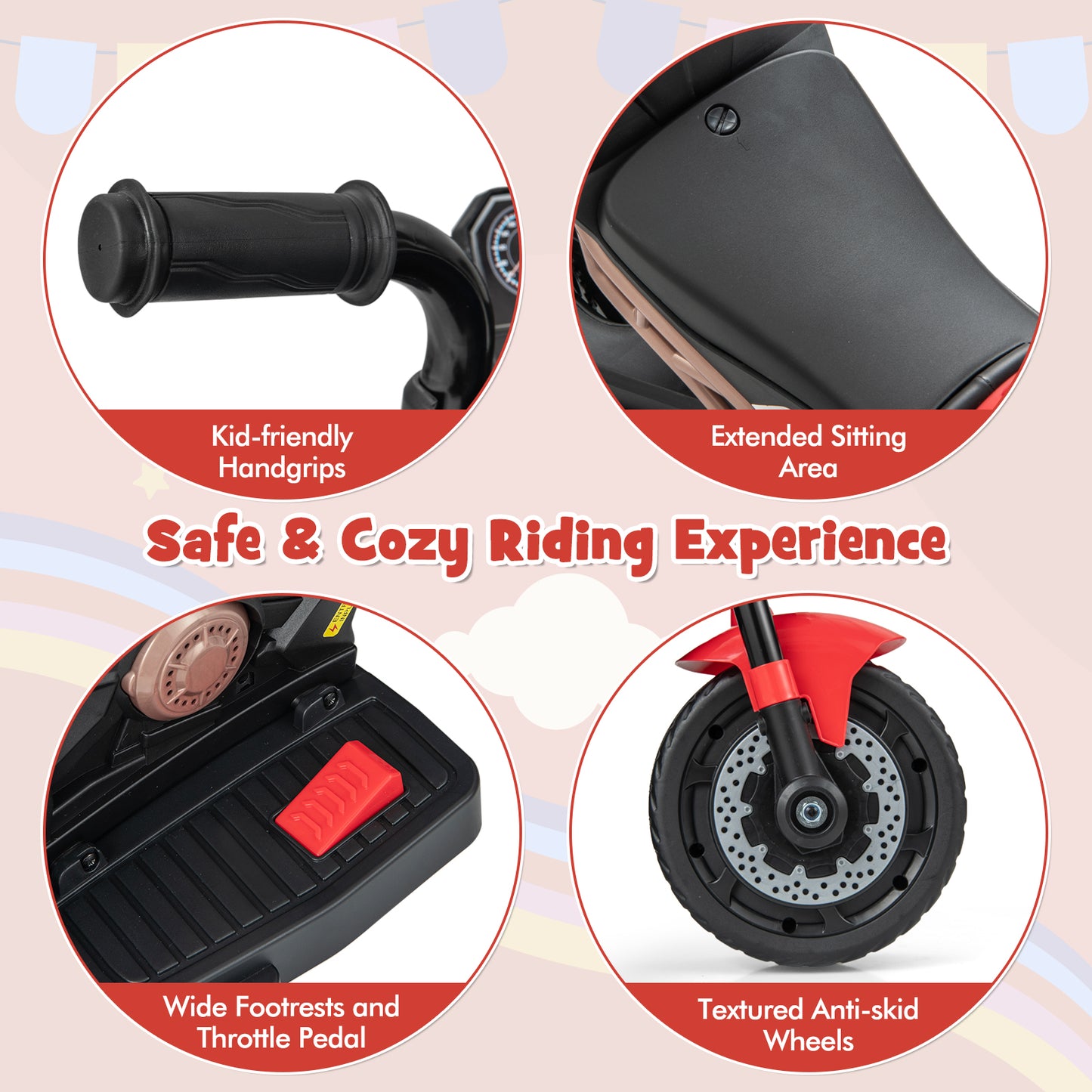 Kids Ride-on Motorcycle 6V Battery Powered Motorbike with Detachable Training Wheels, Red Powered Ride On Toys at Gallery Canada