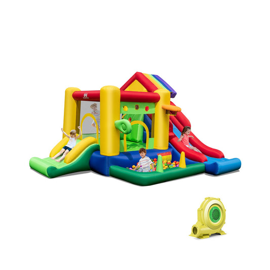 Inflatable Bounce Castle with Double Slides and 735W Blower, Multicolor - Gallery Canada