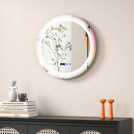 Anti-Fog Round Led Bathroom Mirror with 3 Color LED Lights-S, White - Gallery Canada