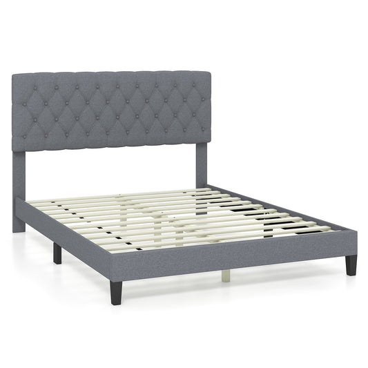 Queen Size Upholstered Platform Bed with Button Tufted Headboard-Queen & Gray Beds & Bed Frames Gray at Gallery Canada