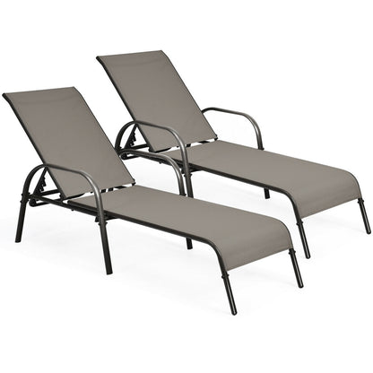 Outdoor Patio Lounge Chair, Adjustable Reclining Armrest, Brown Outdoor Chaise Lounges Brown at Gallery Canada