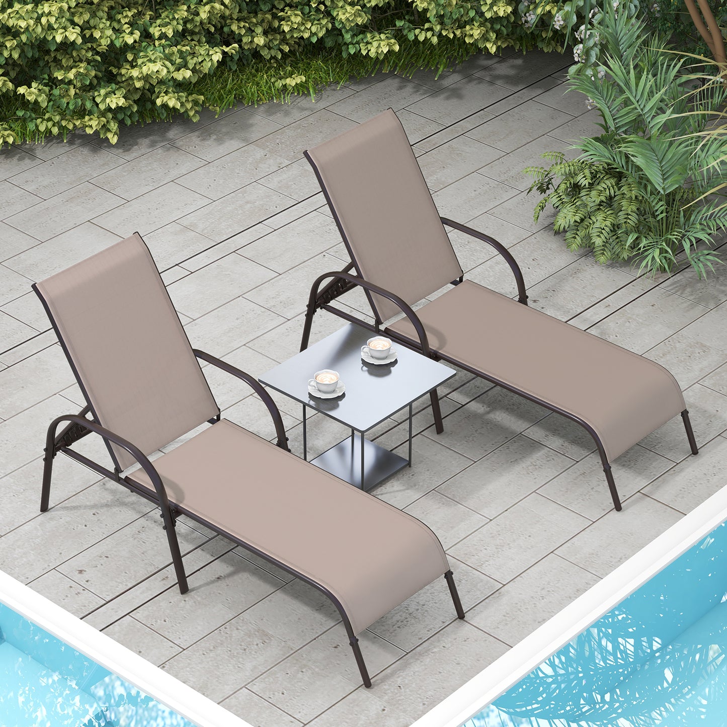 2 Pieces Outdoor Patio Lounge Chair Chaise Fabric with Adjustable Reclining Armrest, Brown Outdoor Chaise Lounges at Gallery Canada