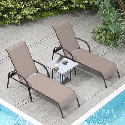 2 Pieces Outdoor Patio Lounge Chair Chaise Fabric with Adjustable Reclining Armrest, Brown Outdoor Chaise Lounges at Gallery Canada