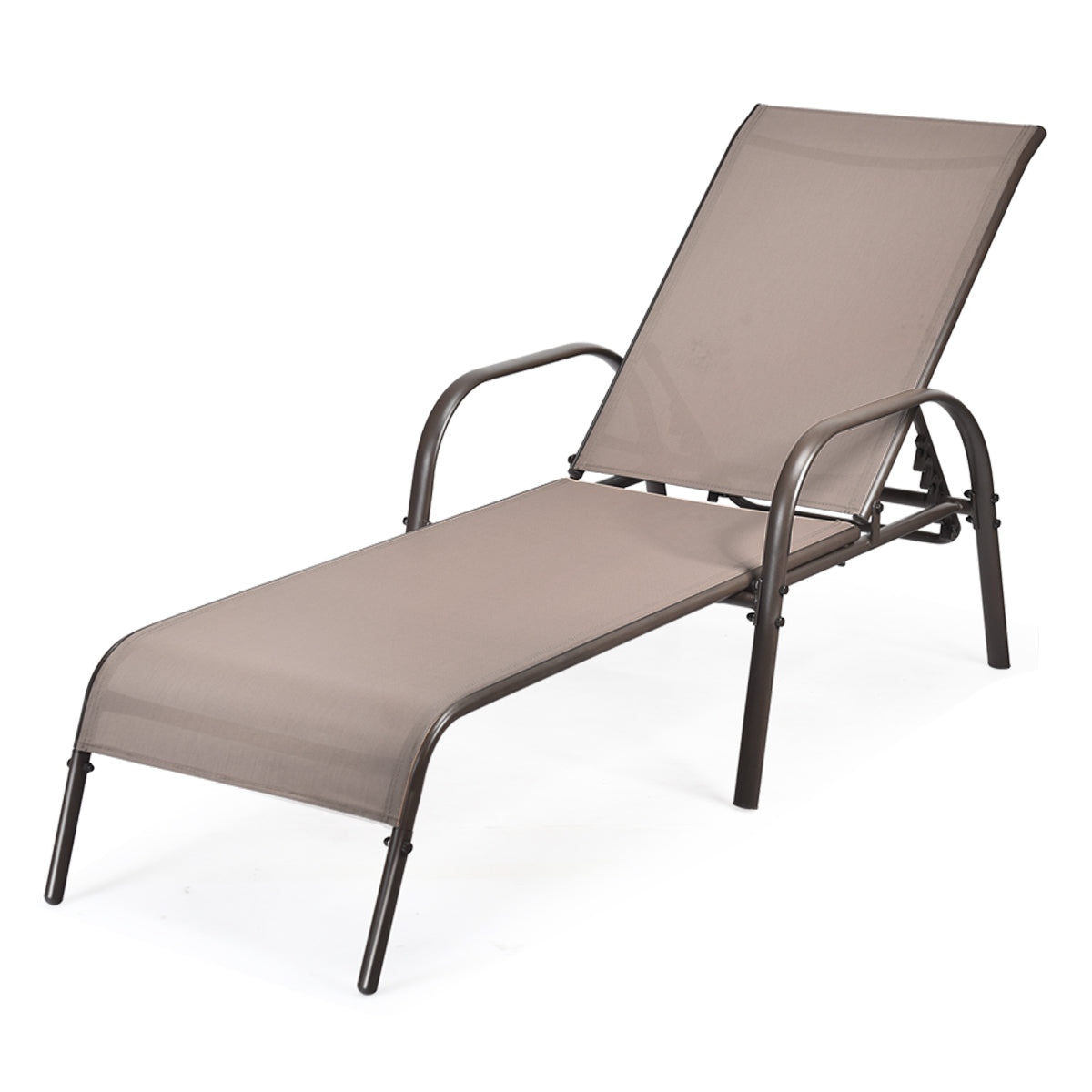 2 Pieces Outdoor Patio Lounge Chair Chaise Fabric with Adjustable Reclining Armrest, Brown Outdoor Chaise Lounges at Gallery Canada