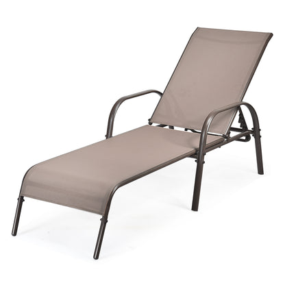 2 Pieces Outdoor Patio Lounge Chair Chaise Fabric with Adjustable Reclining Armrest, Brown Outdoor Chaise Lounges at Gallery Canada
