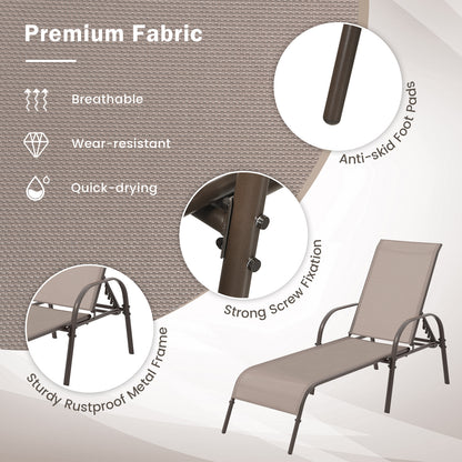 2 Pieces Outdoor Patio Lounge Chair Chaise Fabric with Adjustable Reclining Armrest, Brown Outdoor Chaise Lounges at Gallery Canada