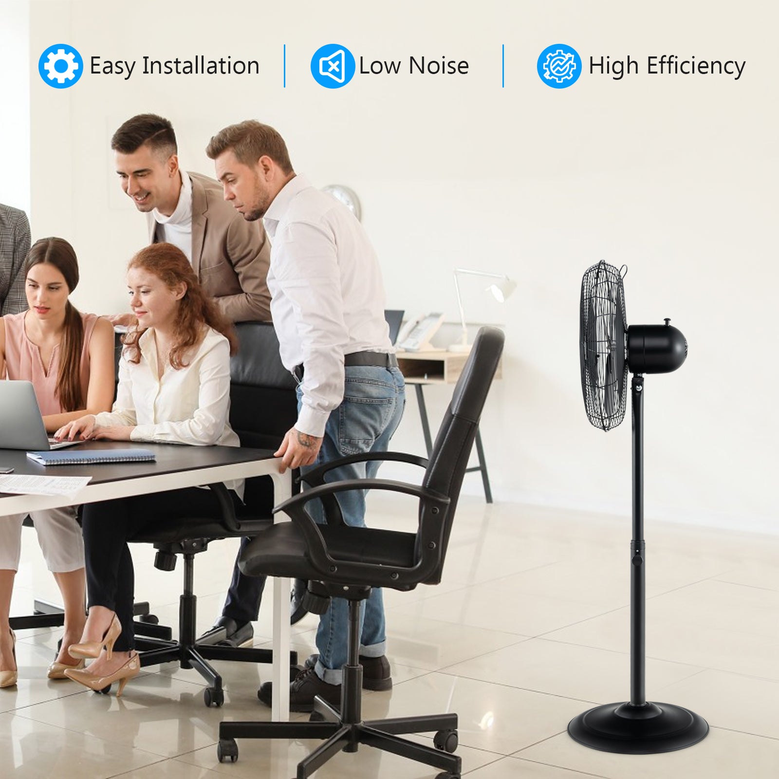 16 Inch Pedestal Standing Fan Oscillating Pedestal Fan with 3 Speeds and Adjustable Height, Black Fans at Gallery Canada